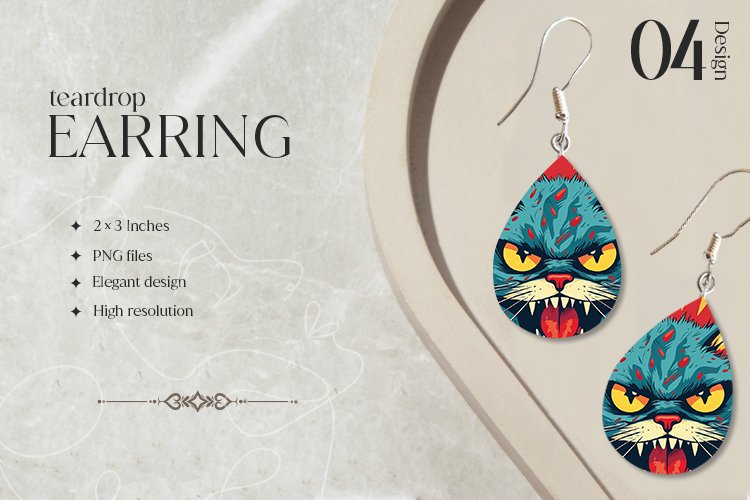 Comic Cat Teardrop Earring Sublimation Design