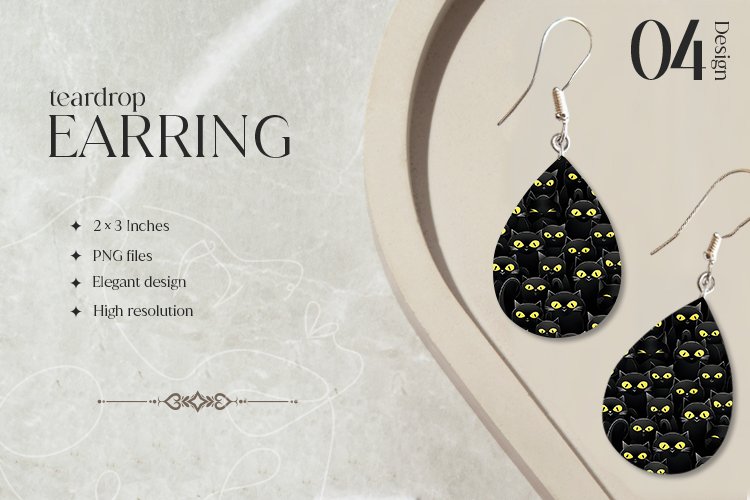 Scary Cat Teardrop Earring Sublimation Design