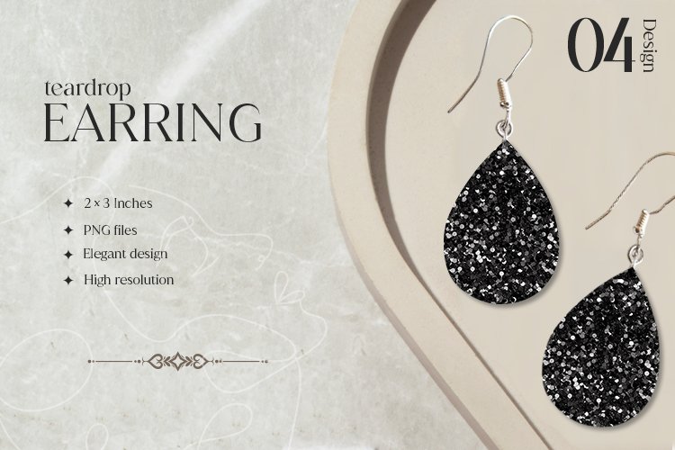Silver Glam Teardrop Earring Sublimation Design