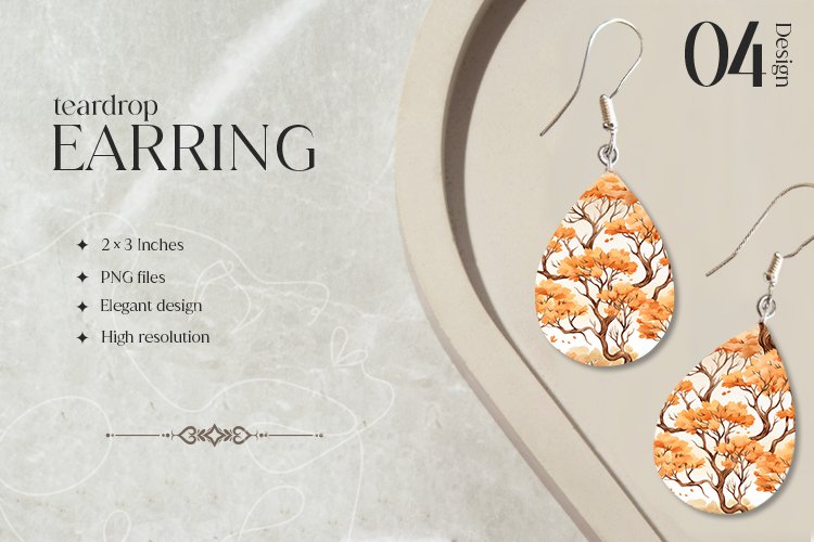 Watercolor Autumn Teardrop Earring Sublimation Design