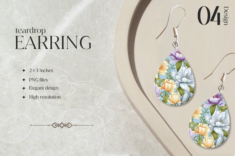 Seamless Flowers Teardrop Earring Sublimation Design