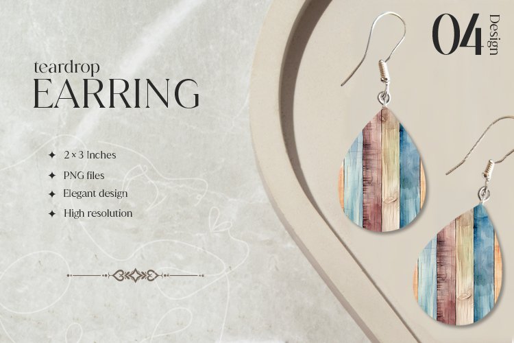 Colorful Wood Teardrop Earring Sublimation Design