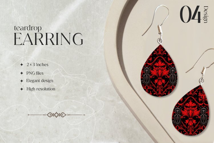 Red Gothic Teardrop Earring Sublimation Design