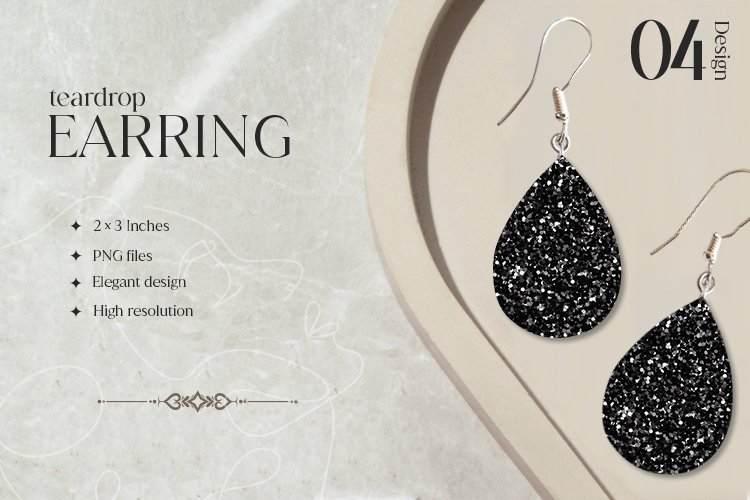 Black White Glam Teardrop Earring Sublimation Design