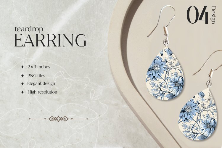 Vintage Flower Teardrop Earring Sublimation Design