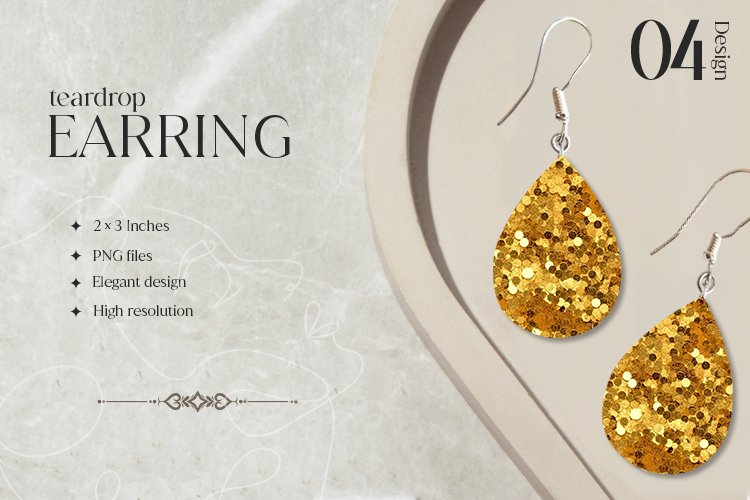 Goldfoil Teardrop Earring Sublimation Design