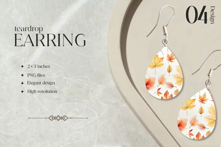 Autumn Leaves Teardrop Earring Sublimation Design