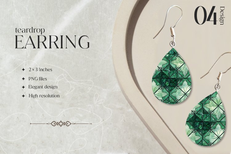 Emerald Green Teardrop Earring Sublimation Design