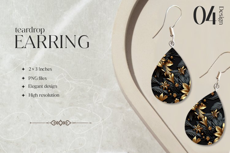 Black Gold Teardrop Earring Sublimation Design