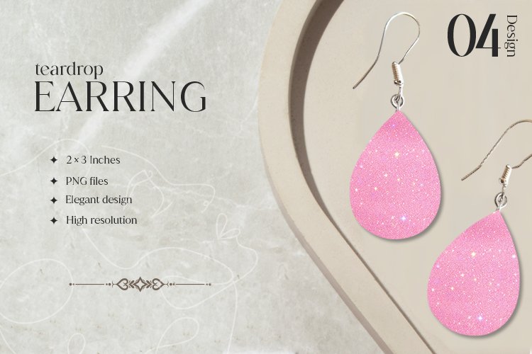 Plain Glitter Teardrop Earring Sublimation Design