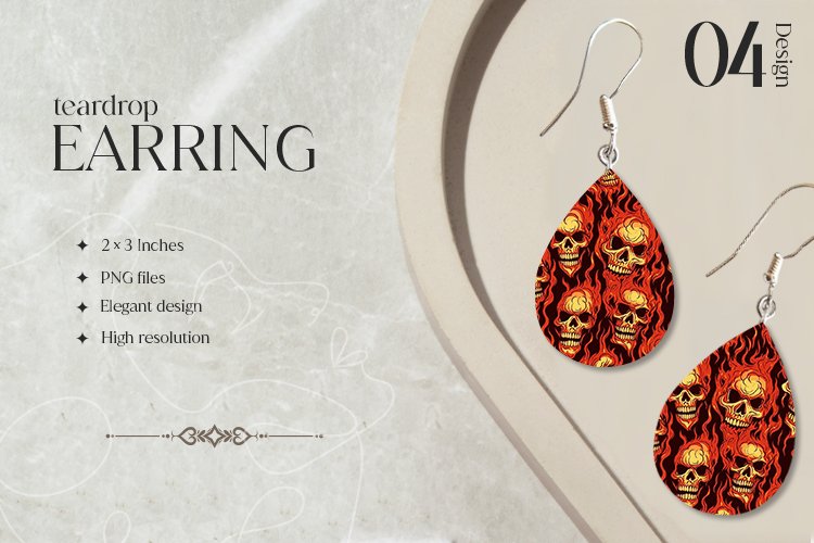Scary Skull Teardrop Earring Sublimation Design