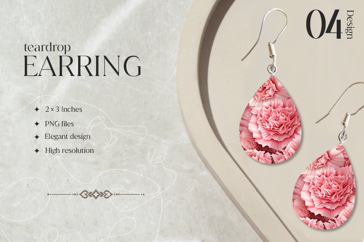 Carnations Teardrop Earring Sublimation Design
