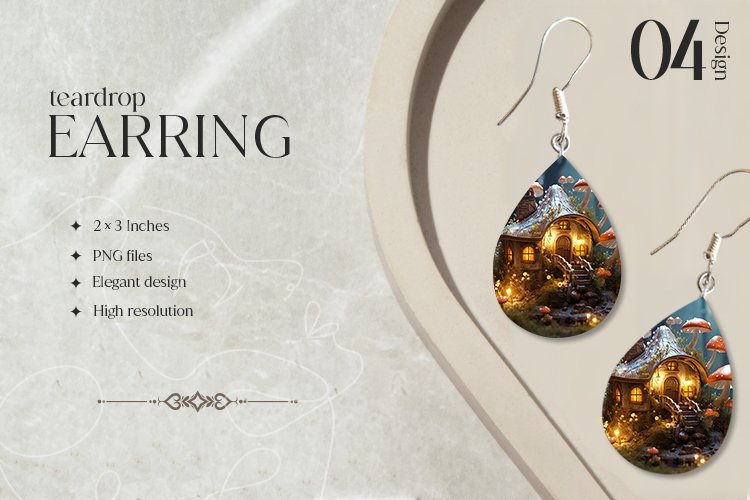 Fantasy Mushroom Teardrop Earring Sublimation Design