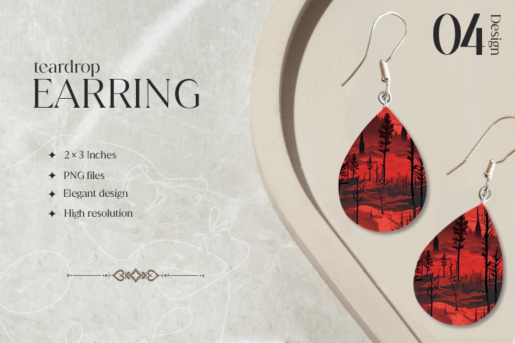 Red Forest Teardrop Earring Sublimation Design