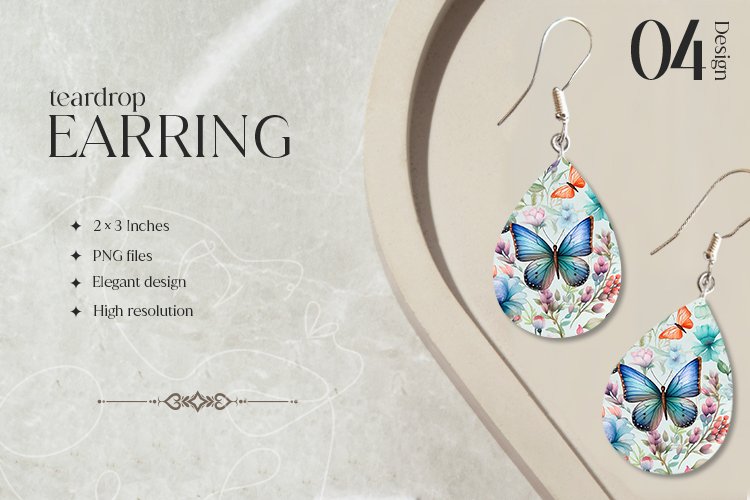 Watercolor butterflies Teardrop Earring Sublimation Design