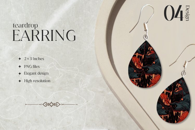 Scary Wolves Teardrop Earring Sublimation Design