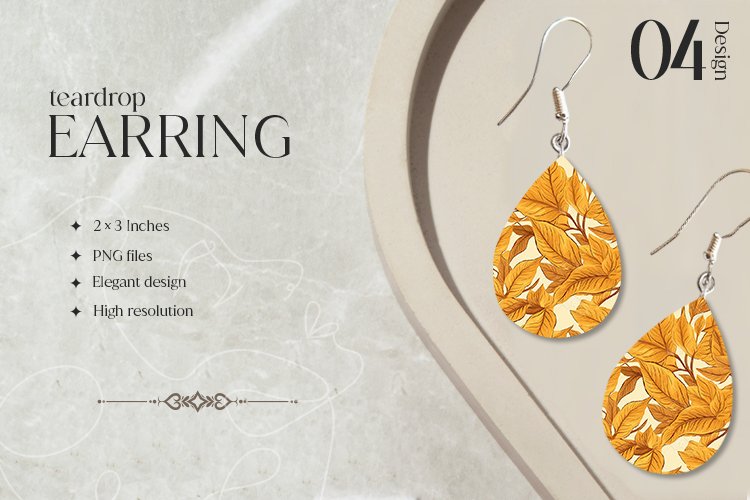 Gold Auutumn Teardrop Earring Sublimation Design
