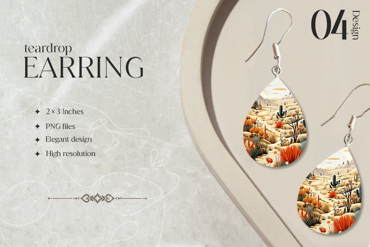 Desert Floral Teardrop Earring Sublimation Design