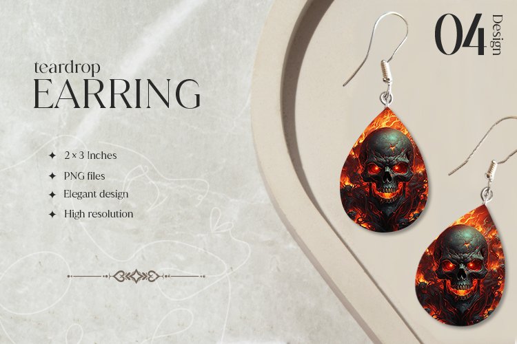 Burning Skull Teardrop Earring Sublimation Design