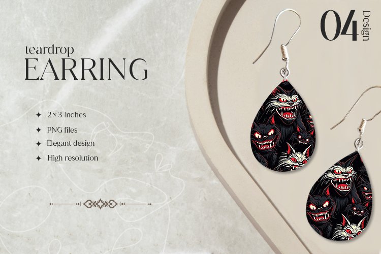 Horror Cat Teardrop Earring Sublimation Design