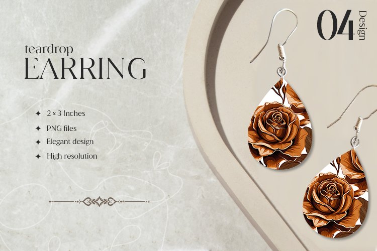 Bronze Roses Teardrop Earring Sublimation Design