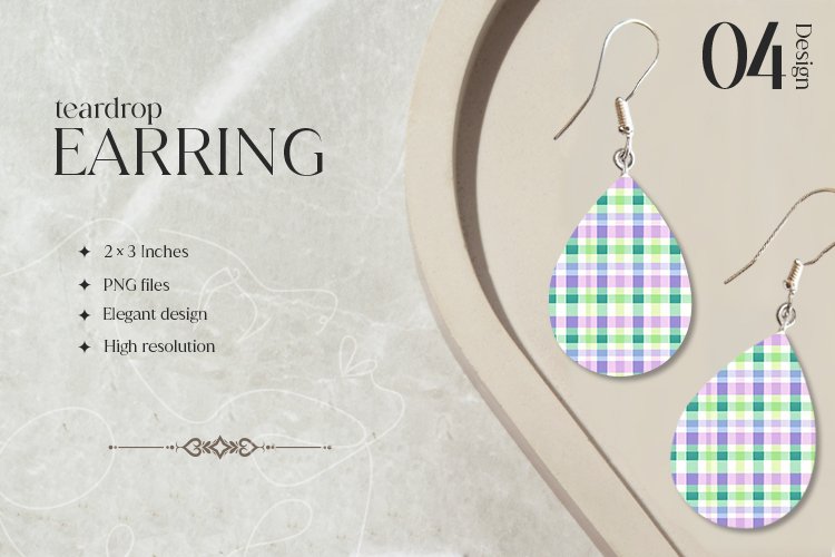 Small Gingham Teardrop Earring Sublimation Design