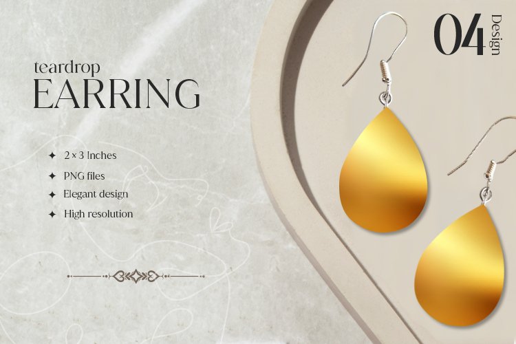 Gold Gradient Teardrop Earring Sublimation Design
