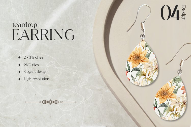 Fall Botanical Teardrop Earring Sublimation Design