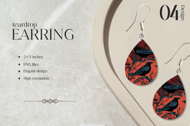 Gothic Crows Teardrop Earring Sublimation Design