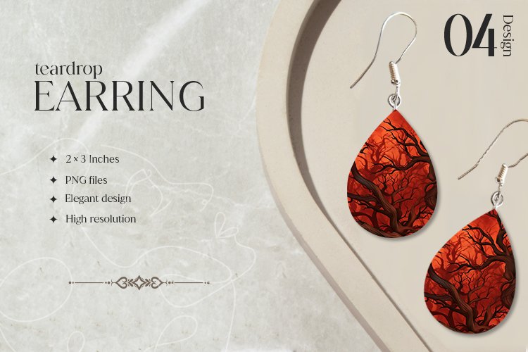 Old Trees Teardrop Earring Sublimation Design