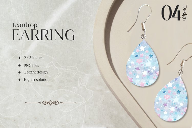 Pastel Stars Teardrop Earring Sublimation Design