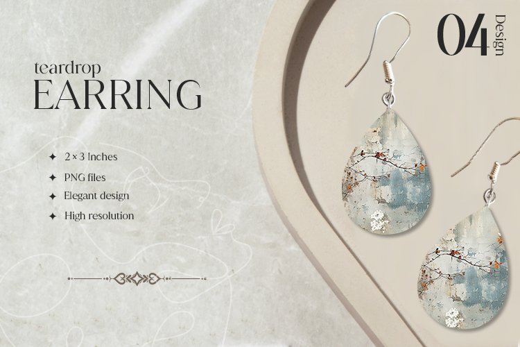 Distress Flowers Teardrop Earring Sublimation Design