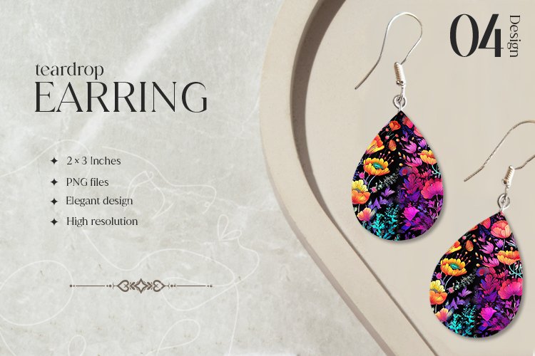 Bright Flower Teardrop Earring Sublimation Design