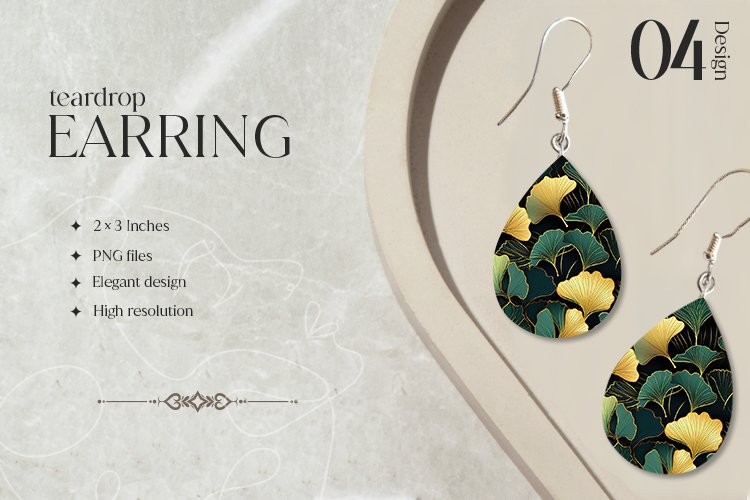 Green Ginko Teardrop Earring Sublimation Design
