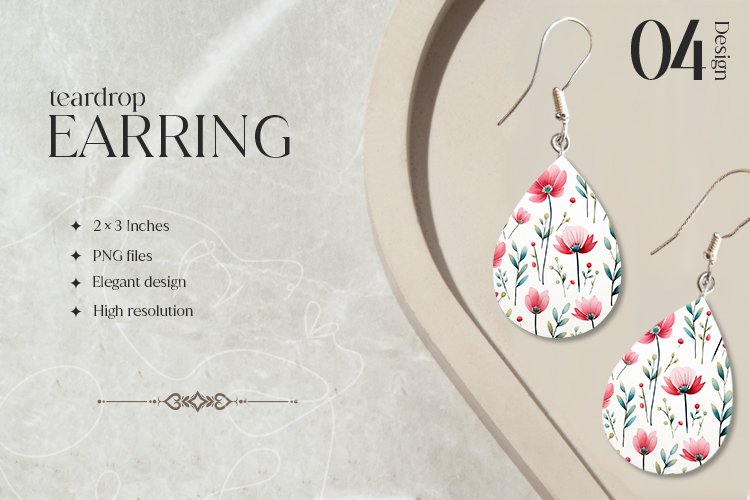 Tiny flowers Teardrop Earring Sublimation Design