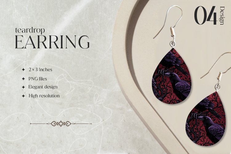 Purple Crows Teardrop Earring Sublimation Design