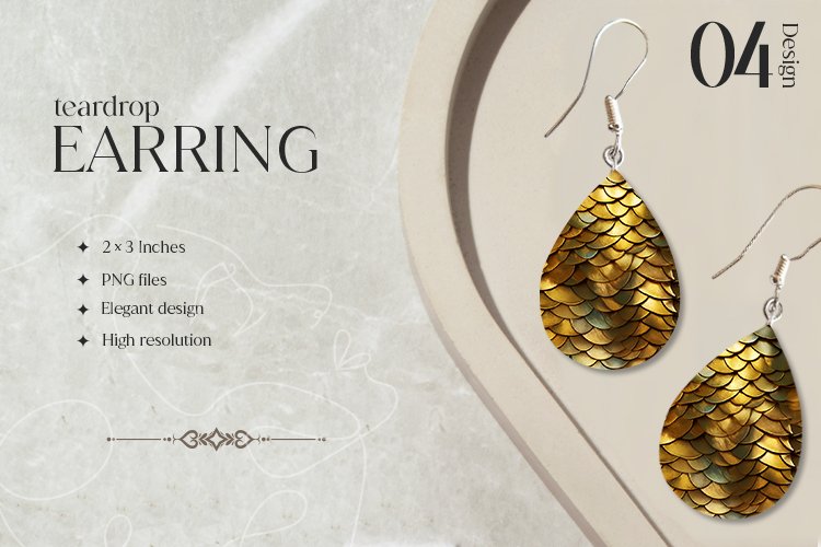 Golden Scales Teardrop Earring Sublimation Design