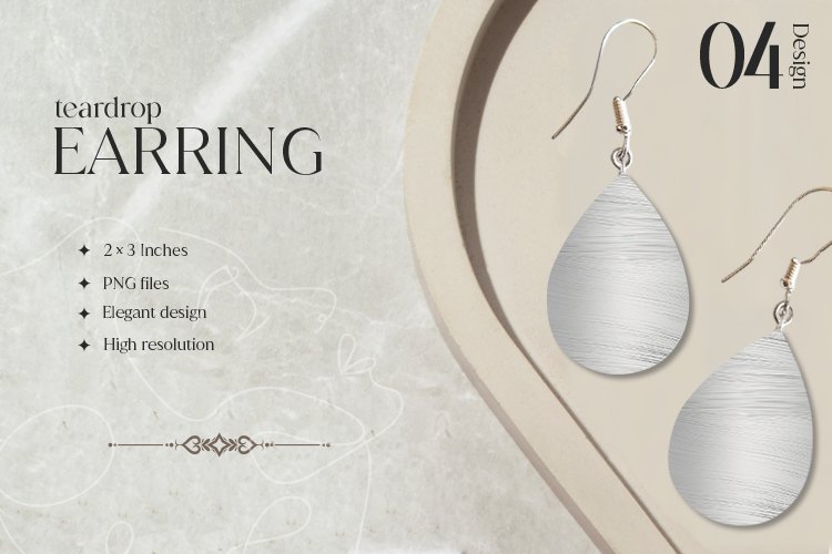 Brush Silver Teardrop Earring Sublimation Design