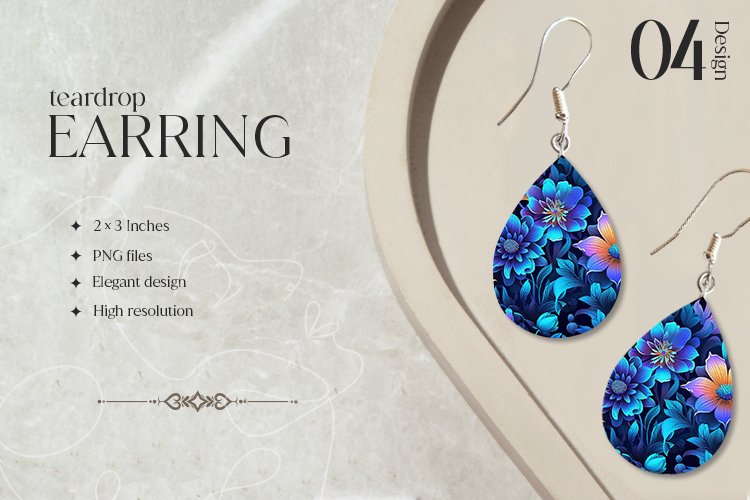 Holographic Flower Teardrop Earring Sublimation Design