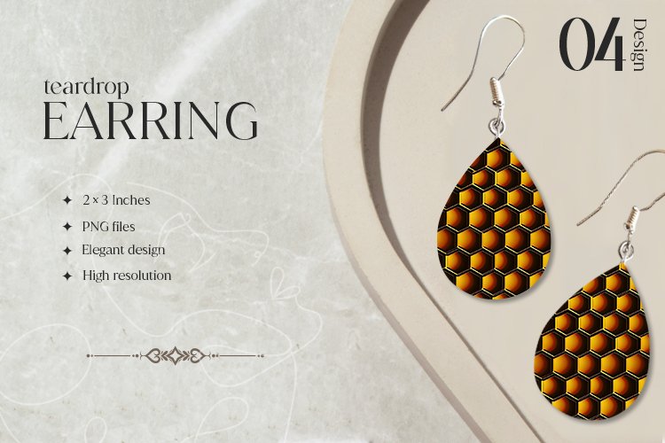 Honeycomb Teardrop Earring Sublimation Design