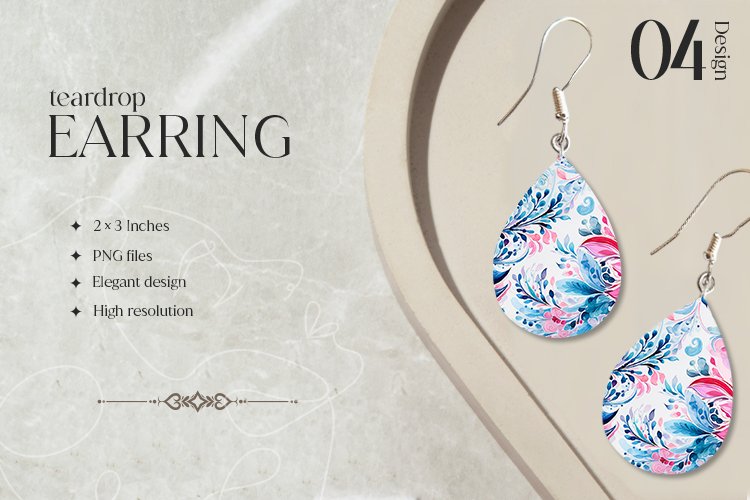 Watercolor Paislays Teardrop Earring Sublimation Design