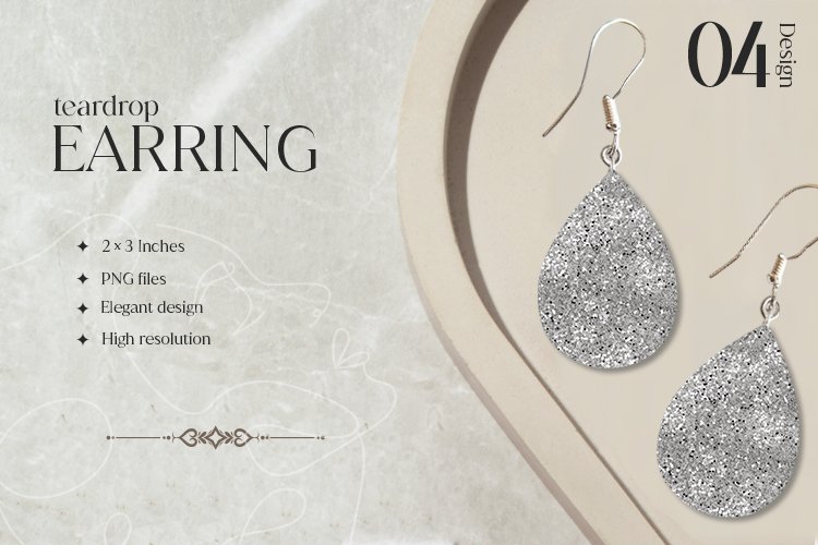 Silver Glitter Teardrop Earring Sublimation Design