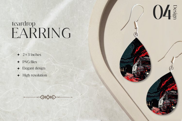 Scary Car Teardrop Earring Sublimation Design