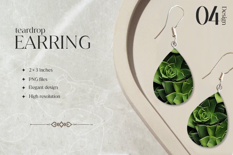 Agave Teardrop Earring Sublimation Design - 04 Variation