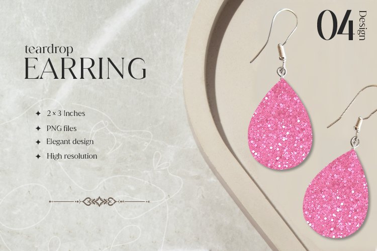 Pink Glitter Teardrop Earring Sublimation Design