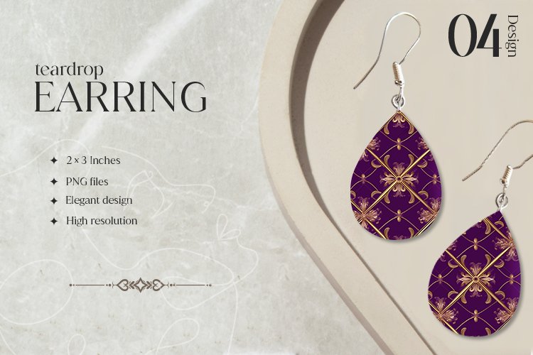 Luxury Purple Teardrop Earring Sublimation Design
