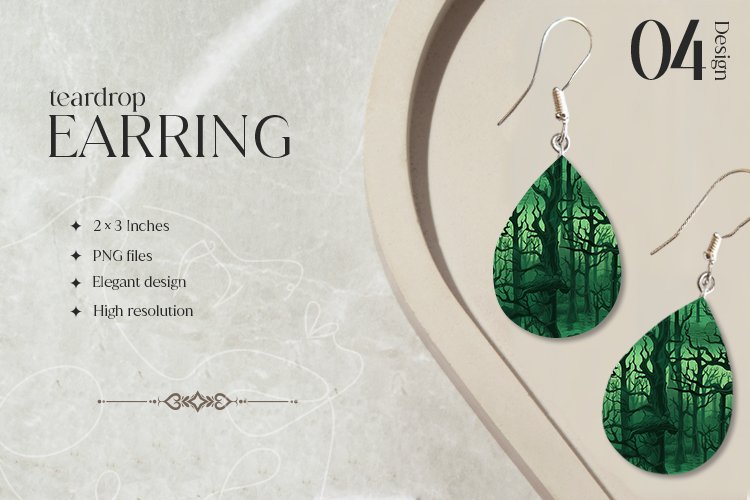 Dark Forest Teardrop Earring Sublimation Design