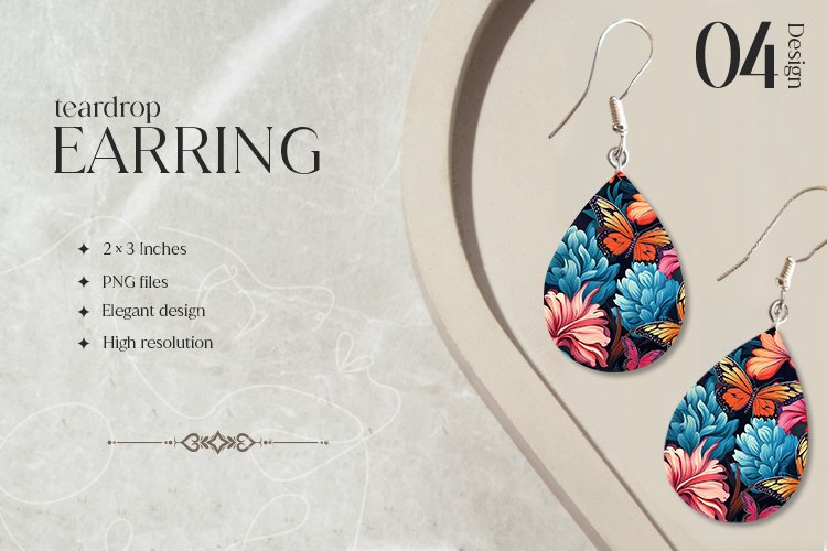 Butterflies Teardrop Earring Sublimation Design