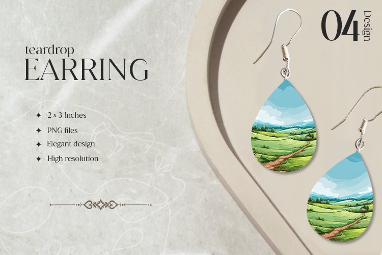 Farm Land Teardrop Earring Sublimation Design