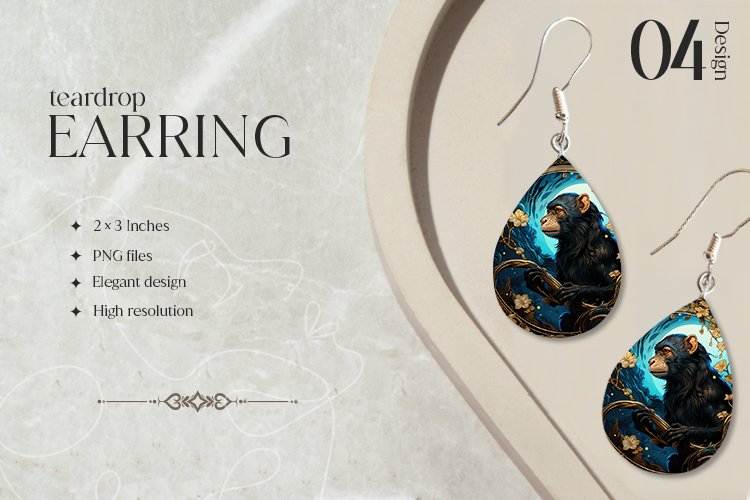 Animal Glass Teardrop Earring Sublimation Design t